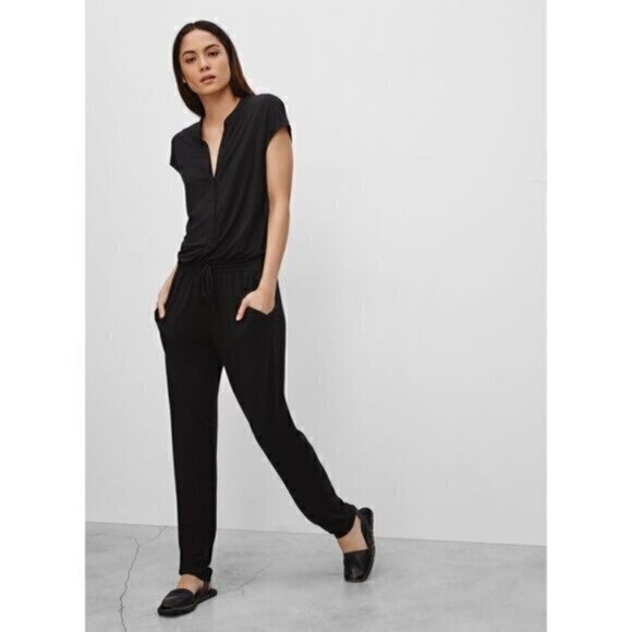 Aritzia Babaton Donnie Jumpsuit Size Medium Black Drawstring Pockets Sleeveless - Picture 1 of 12